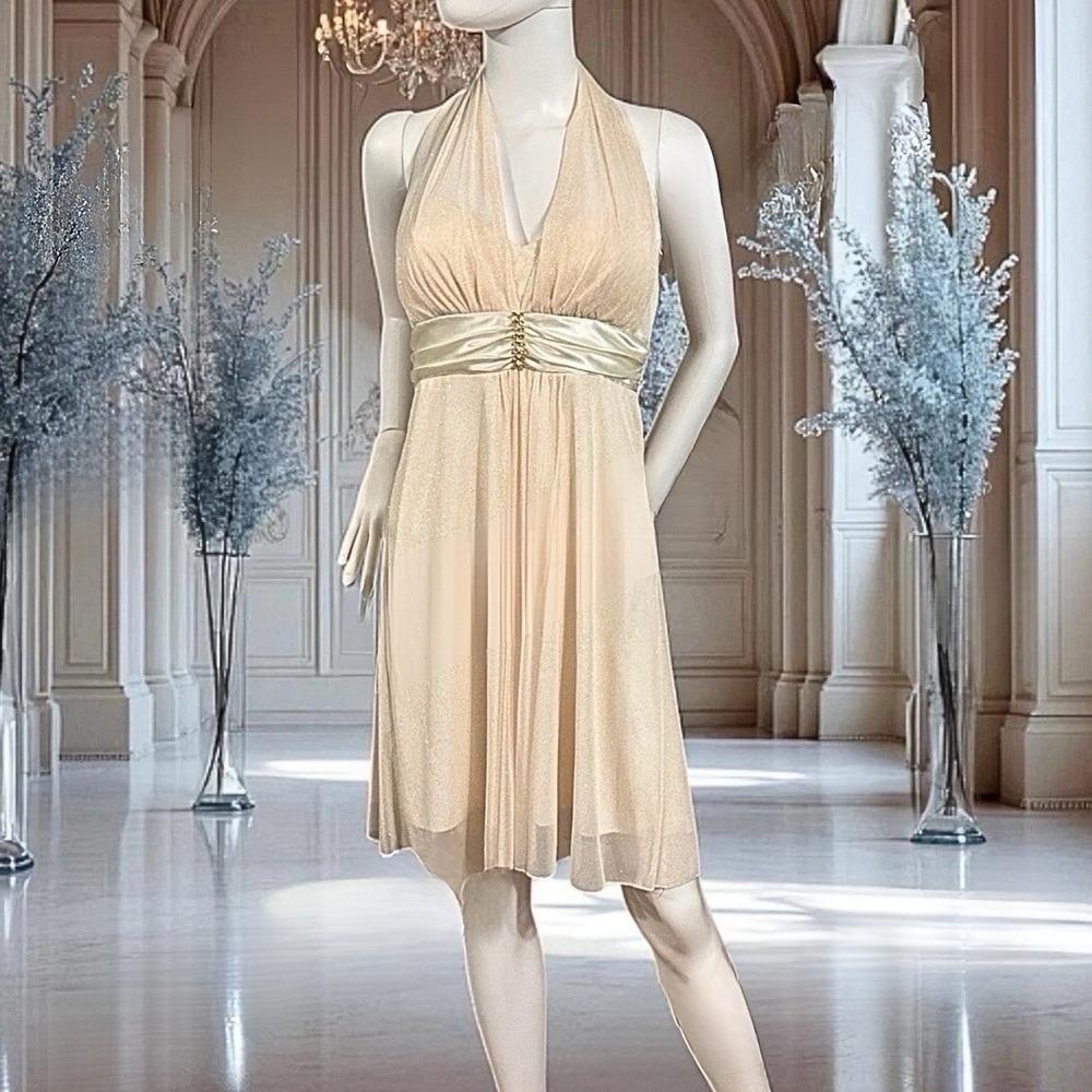Speechless Halter Glitter Dress Cream White With Gold Sparkles Size L GORGEOUS!